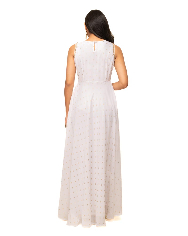 FIORRA Women's White Georgette Printed Gown with Dupatta SET0126 - Image 3