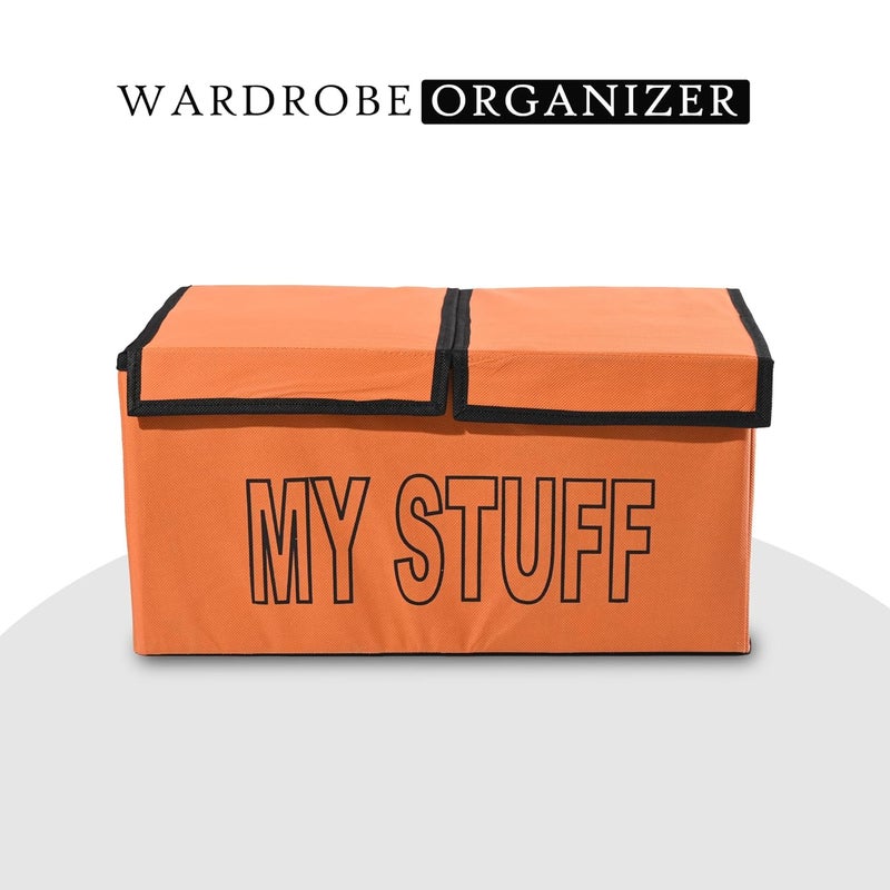 Criusia Criusia Pack of 12 Clothes Wardrobe Organizer Large 2Compartments NonWoven Cupboard Organiser Clothes Organizer Foldable Double Lid Drawer Organiser My Stuff Orange  - Image 2