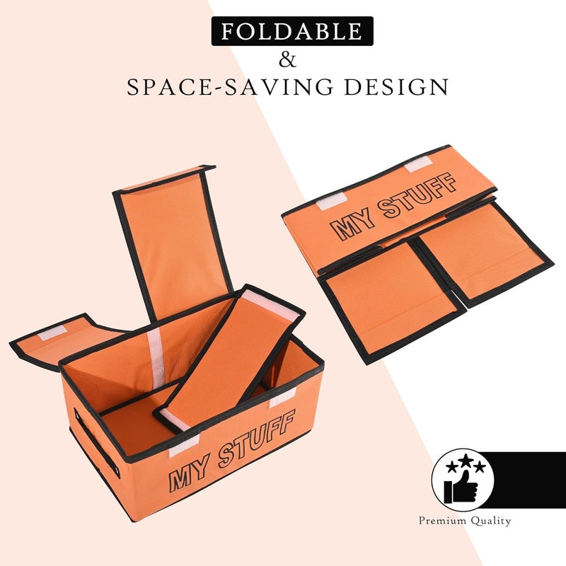 Criusia Criusia Pack of 12 Clothes Wardrobe Organizer Large 2Compartments NonWoven Cupboard Organiser Clothes Organizer Foldable Double Lid Drawer Organiser My Stuff Orange  - Image 5