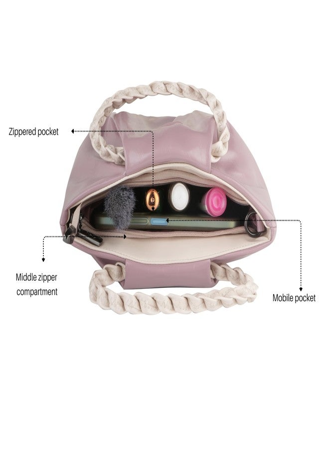 HELLY Women’s Handbag with Sling Strap | Premium Vegan Leather Maroon Bag | Braided Handle Stylish Purse | Lightweight Multi-Compartment Shoulder & Crossbody Bag for Everyday & Work (Pink) - Image 2