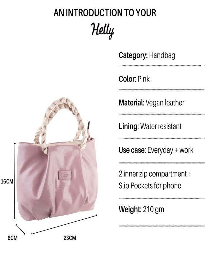 HELLY Women’s Handbag with Sling Strap | Premium Vegan Leather Maroon Bag | Braided Handle Stylish Purse | Lightweight Multi-Compartment Shoulder & Crossbody Bag for Everyday & Work (Pink) - Image 3