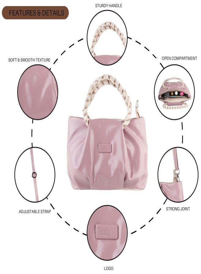 HELLY Women’s Handbag with Sling Strap | Premium Vegan Leather Maroon Bag | Braided Handle Stylish Purse | Lightweight Multi-Compartment Shoulder & Crossbody Bag for Everyday & Work (Pink) - Image 4
