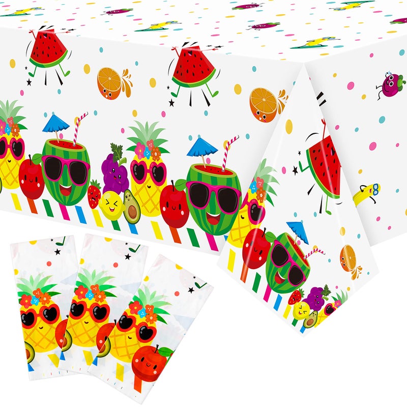 BkeeCten 3 Packs Fruit Theme Table Cover Decorations Watermelon Pineapple Disposable Plastic Tablecloths for Kids Birthday Baby Shower Summer Fruit Hawaii Party Decorations Supplies 54x108 inch - Image 2
