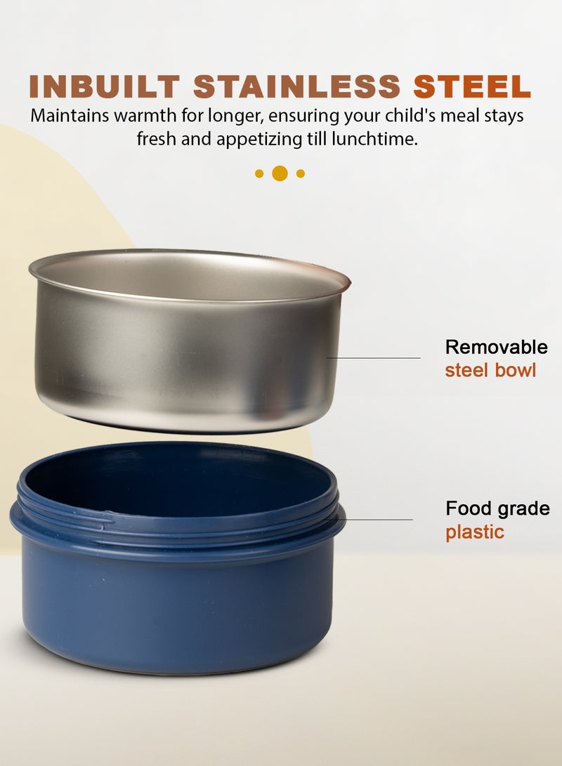 بيبي علبة غداء معزولة من الفولاذ المقاوم للصدأ للبالغين – 600 مل + 2×400 مل مجموعة حاويات حرارية مانعة للتسرب مع عزل مزدوج الجدار ومقاومة للحرارة – مثالية للاستخدام في المكتب (أزرق) - Image 5