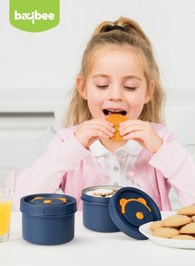 بيبي علبة غداء معزولة من الفولاذ المقاوم للصدأ للبالغين – 600 مل + 2×400 مل مجموعة حاويات حرارية مانعة للتسرب مع عزل مزدوج الجدار ومقاومة للحرارة – مثالية للاستخدام في المكتب (أزرق) - Image 2