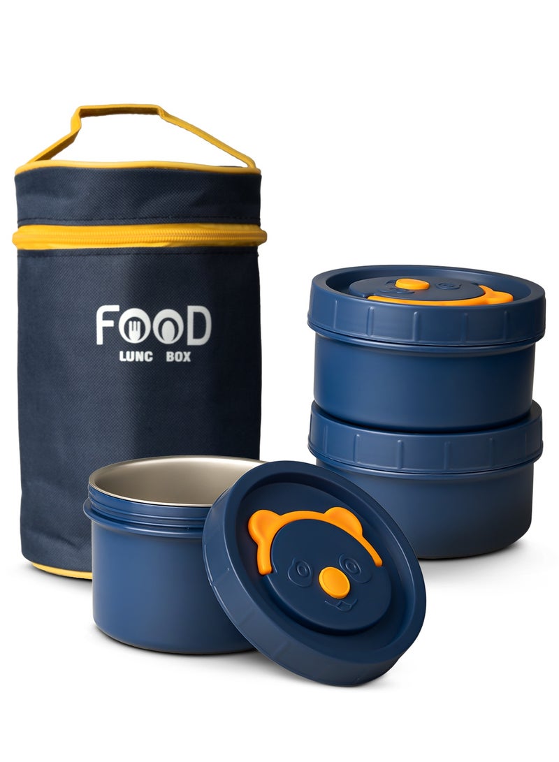بيبي علبة غداء معزولة من الفولاذ المقاوم للصدأ للبالغين – 600 مل + 2×400 مل مجموعة حاويات حرارية مانعة للتسرب مع عزل مزدوج الجدار ومقاومة للحرارة – مثالية للاستخدام في المكتب (أزرق) - Image 1