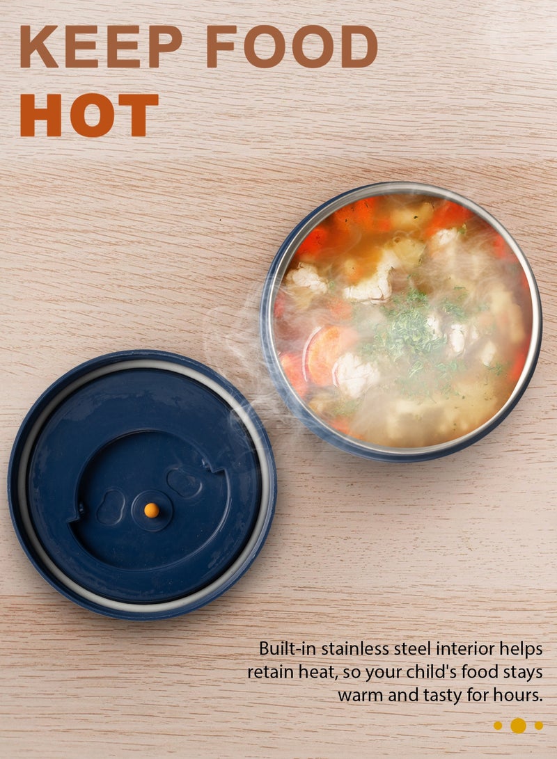 بيبي علبة غداء معزولة من الفولاذ المقاوم للصدأ للبالغين – 600 مل + 2×400 مل مجموعة حاويات حرارية مانعة للتسرب مع عزل مزدوج الجدار ومقاومة للحرارة – مثالية للاستخدام في المكتب (أزرق) - Image 4