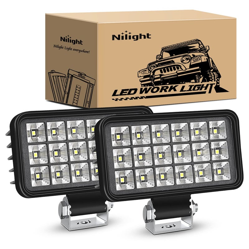 Nilight 4.4 Inch Square Utility LED Work Light W/Integrated Toggle Switch, 2PCS 36W 150Â° Flood Lamp for Offroad Heavy Equipment Vehicles Truck Tractor Golf Cart Boat ATV UTV - Image 1