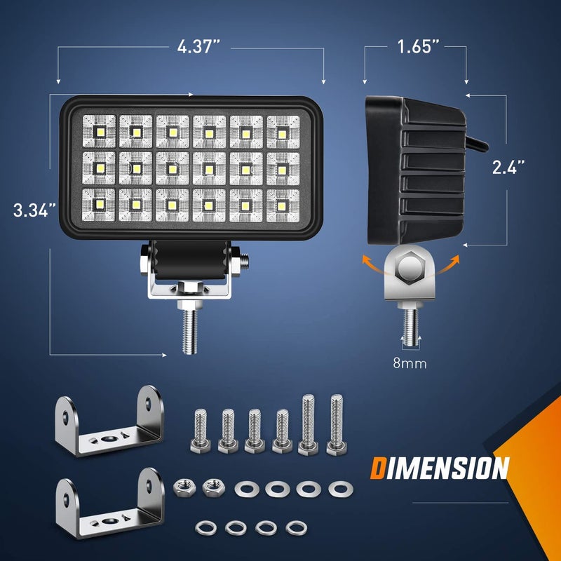 Nilight 4.4 Inch Square Utility LED Work Light W/Integrated Toggle Switch, 2PCS 36W 150Â° Flood Lamp for Offroad Heavy Equipment Vehicles Truck Tractor Golf Cart Boat ATV UTV - Image 2