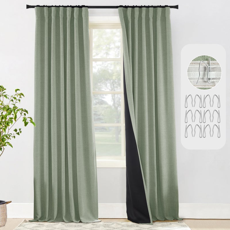 PANELSBURG Sage Green Blackout Curtains 84 Inch Length 2 Panels Set for Bedroom Linen Aesthetic Boho Greyish Light Green Window Room Darkening Curtains for Living Room Kids Boys Room Back Tab Pleated 84 In Long - Image 1