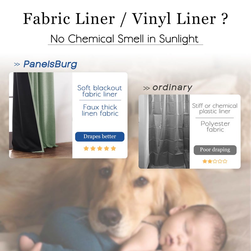 PANELSBURG Sage Green Blackout Curtains 84 Inch Length 2 Panels Set for Bedroom Linen Aesthetic Boho Greyish Light Green Window Room Darkening Curtains for Living Room Kids Boys Room Back Tab Pleated 84 In Long - Image 3