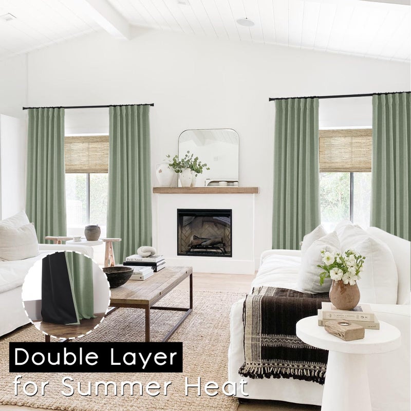 PANELSBURG Sage Green Blackout Curtains 84 Inch Length 2 Panels Set for Bedroom Linen Aesthetic Boho Greyish Light Green Window Room Darkening Curtains for Living Room Kids Boys Room Back Tab Pleated 84 In Long - Image 4