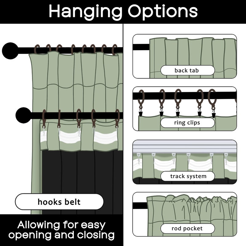 PANELSBURG Sage Green Blackout Curtains 84 Inch Length 2 Panels Set for Bedroom Linen Aesthetic Boho Greyish Light Green Window Room Darkening Curtains for Living Room Kids Boys Room Back Tab Pleated 84 In Long - Image 2