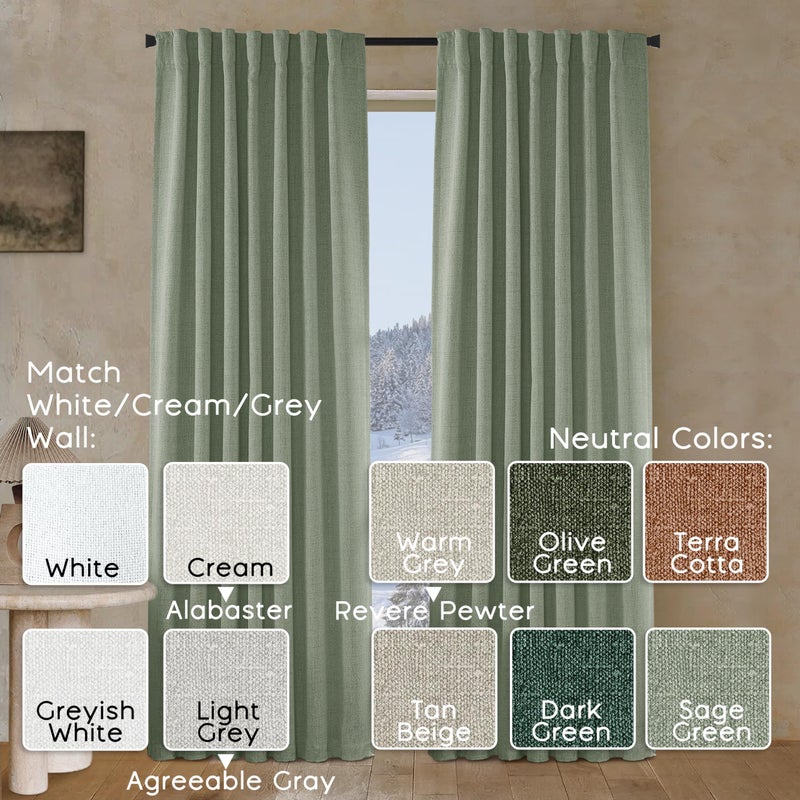 PANELSBURG Sage Green Blackout Curtains 84 Inch Length 2 Panels Set for Bedroom Linen Aesthetic Boho Greyish Light Green Window Room Darkening Curtains for Living Room Kids Boys Room Back Tab Pleated 84 In Long - Image 5