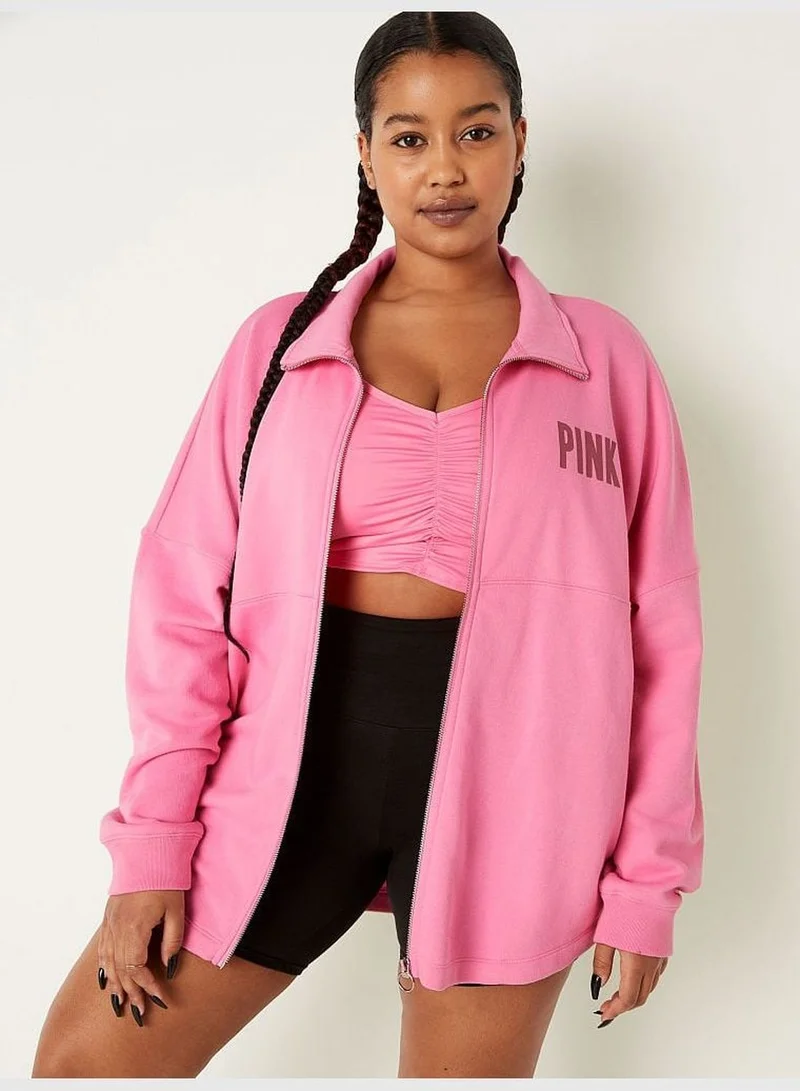 PINK Fleece Oversized Zip-Up Sweatshirt