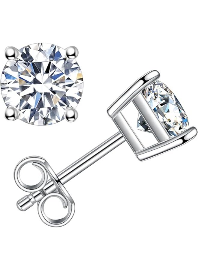 أقراط مسمارية، 0.6 قيراط - 2 قيراط، لون DF، قطع دائري رائع، ألماس مصنع مخبريًا، أقراط مطلية بالذهب الأبيض عيار 18 قيراط على الفضة مع ظهر احتكاكي للنساء والرجال - Image 1