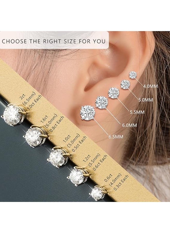 أقراط مسمارية، 0.6 قيراط - 2 قيراط، لون DF، قطع دائري رائع، ألماس مصنع مخبريًا، أقراط مطلية بالذهب الأبيض عيار 18 قيراط على الفضة مع ظهر احتكاكي للنساء والرجال - Image 5