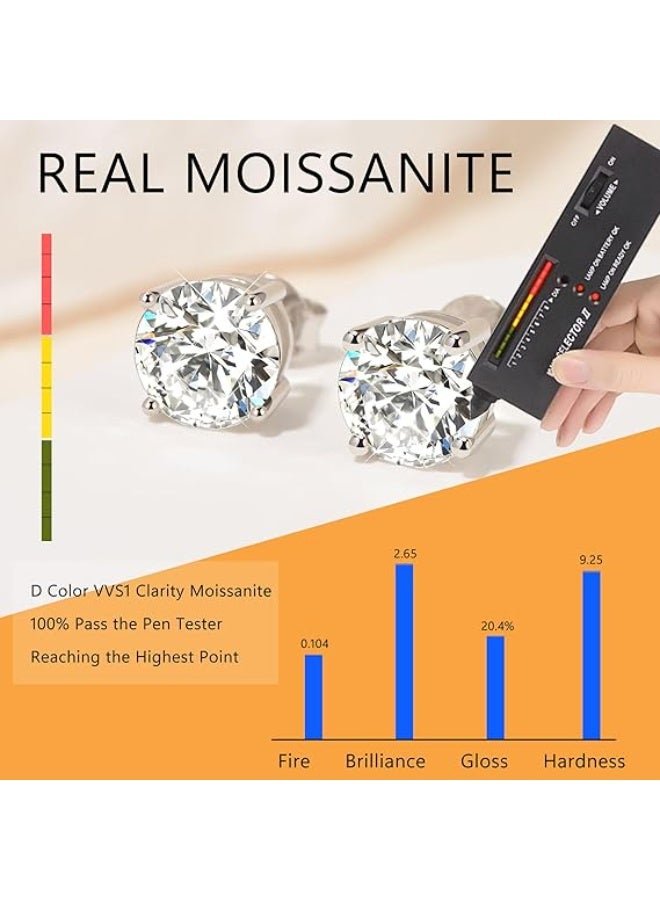 أقراط مسمارية، 0.6 قيراط - 2 قيراط، لون DF، قطع دائري رائع، ألماس مصنع مخبريًا، أقراط مطلية بالذهب الأبيض عيار 18 قيراط على الفضة مع ظهر احتكاكي للنساء والرجال - Image 2