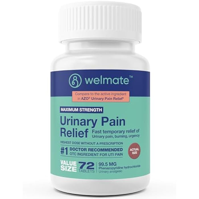 WELMATE UTI Medicine Urinary Pain Relief Maximum Strength 72 Count - Phenazopyridine HCl 99.5mg Tablets, Fast Relief for Burning, Urgency, Bladder Infection Discomfort, OTC for Men and Women - Image 1