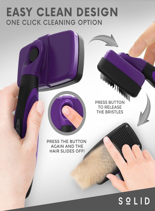 SOLID Pet Slicker Brush - Dog & Cat Brush for Shedding & Grooming - Dematting & Detangling Self-Cleaning Brushes for Dogs, Cats & Pets - Image 2
