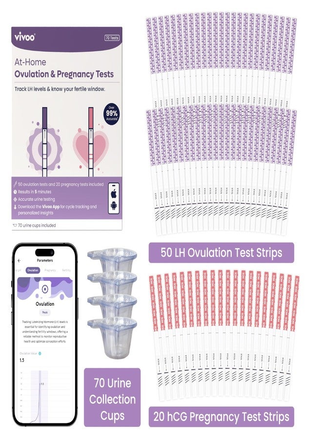 Vivoo Ovulation and Pregnancy Test Strips Kit — 50 LH Ovulation Tests + 20 HCG Pregnancy Tests + 70 Cups | 99.1% Accurate | 5-Min Results | Free App Cycle Tracker - Image 4