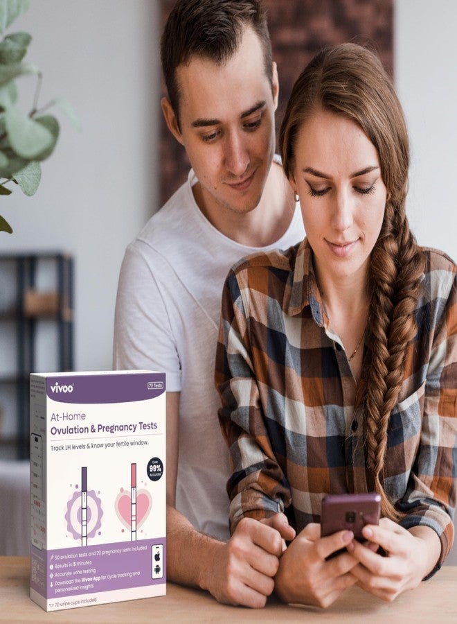 Vivoo Ovulation and Pregnancy Test Strips Kit — 50 LH Ovulation Tests + 20 HCG Pregnancy Tests + 70 Cups | 99.1% Accurate | 5-Min Results | Free App Cycle Tracker - Image 3