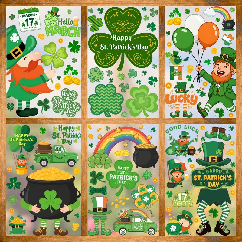 Backtopeia St Patricks Day Window Clings Stickers | 200Pcs St Patricks Clings Party Decorations Shamrock Rainbow Clovers Irish Holiday Craft Window Decal Indoor Outdoor Accessories Party Supplies DÃ©cor-8Sheets - Image 1