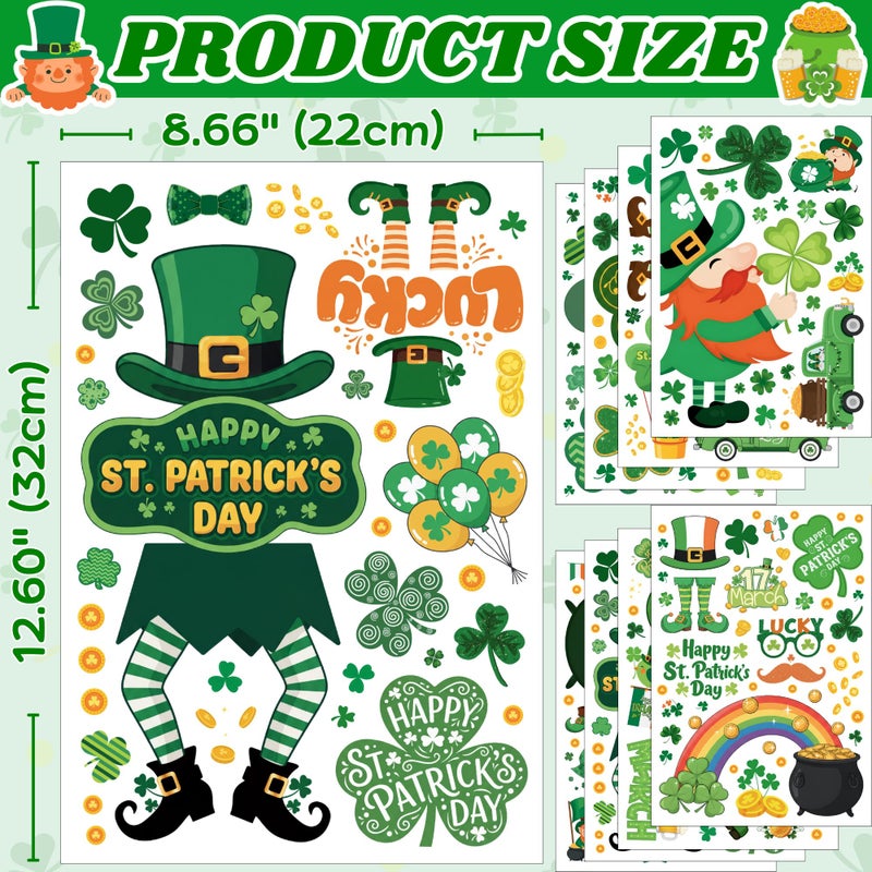 Backtopeia St Patricks Day Window Clings Stickers | 200Pcs St Patricks Clings Party Decorations Shamrock Rainbow Clovers Irish Holiday Craft Window Decal Indoor Outdoor Accessories Party Supplies DÃ©cor-8Sheets - Image 4
