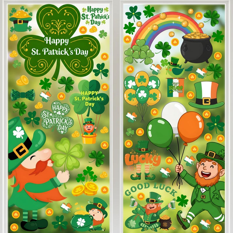 Backtopeia St Patricks Day Window Clings Stickers | 200Pcs St Patricks Clings Party Decorations Shamrock Rainbow Clovers Irish Holiday Craft Window Decal Indoor Outdoor Accessories Party Supplies DÃ©cor-8Sheets - Image 2