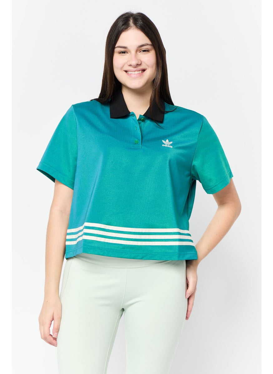 adidas Originals Women Sportswear Fit Short Sleeve Outdoor Polo Shirts, Green  - Image 1