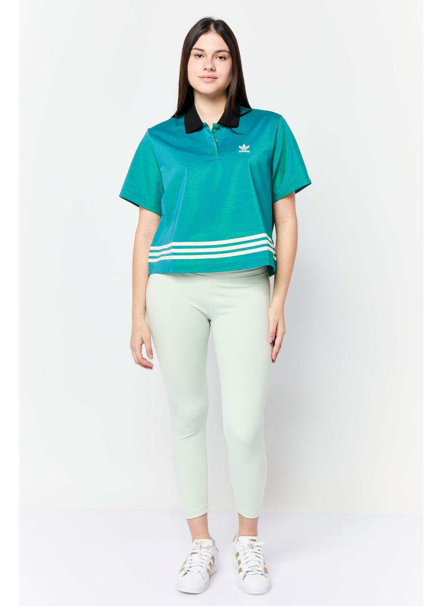 adidas Originals Women Sportswear Fit Short Sleeve Outdoor Polo Shirts, Green  - Image 2