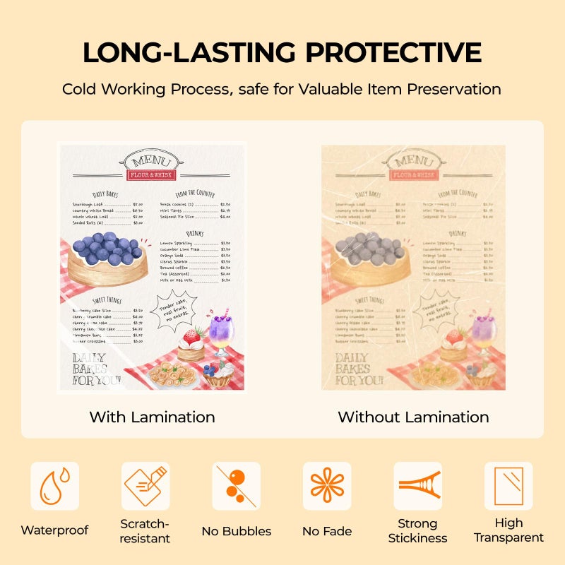 HTVRONT Self-Adhesive Laminating Sheets - 100 Pack, 5mil, 9 X 12 Inches Self Laminating Sheets, No Machine Needed Clear Laminate Sheets for Protecting and Preserving Documents, Photos, Menus, Stickers - Image 3
