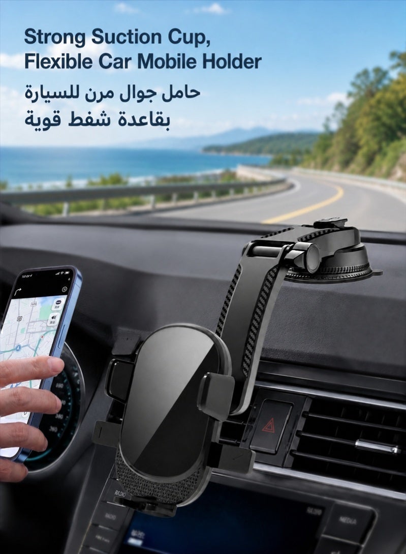 زَافِرَة حامل جوال للسيارة، حامل سيارة فائق الثبات مع كوب شفط قوي مناسب للوحة القيادة/الزجاج الأمامي، هواتف ذكية مقاس 4.7-7.2 بوصة، سلسلة iPhone 17/16/15، Galaxy S26 S25 S24، Xiaomi، أسود - Image 1