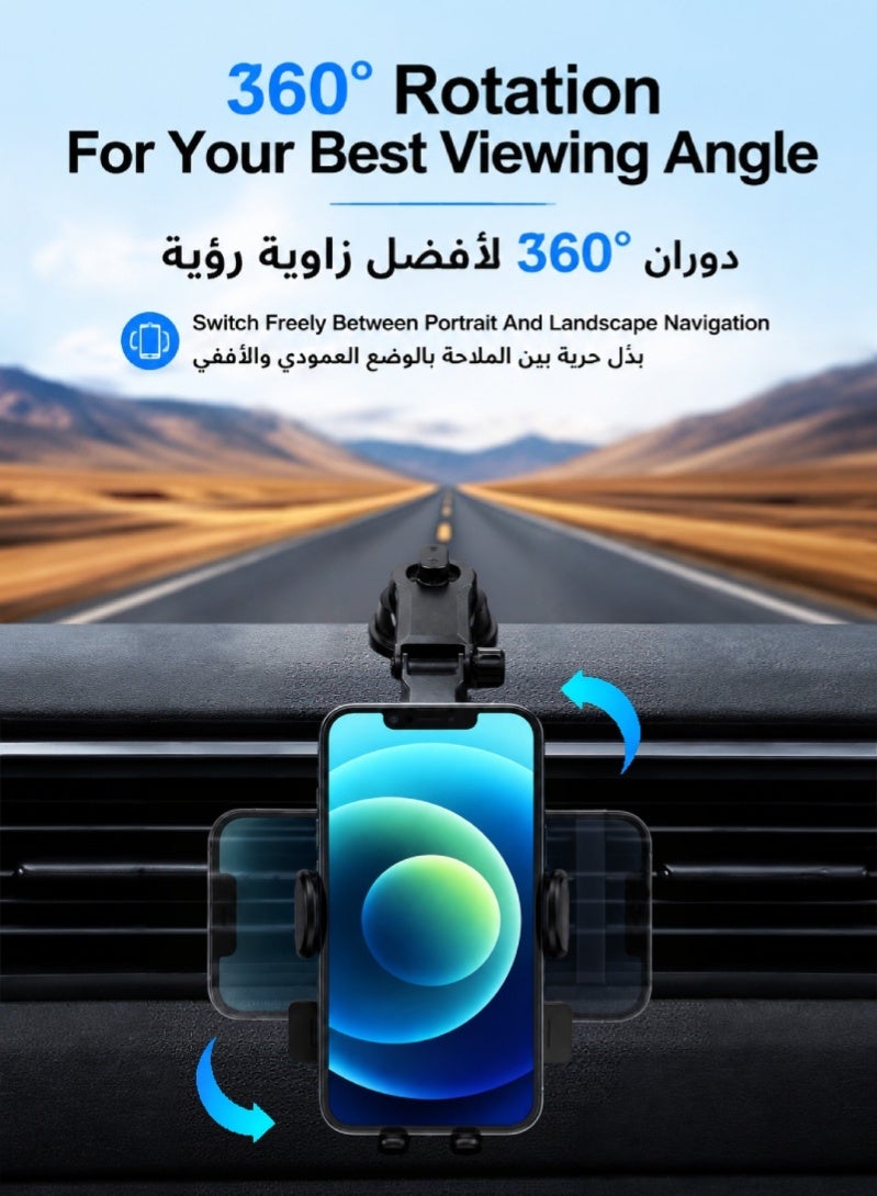 زَافِرَة حامل جوال للسيارة، حامل سيارة فائق الثبات مع كوب شفط قوي مناسب للوحة القيادة/الزجاج الأمامي، هواتف ذكية مقاس 4.7-7.2 بوصة، سلسلة iPhone 17/16/15، Galaxy S26 S25 S24، Xiaomi، أسود - Image 4