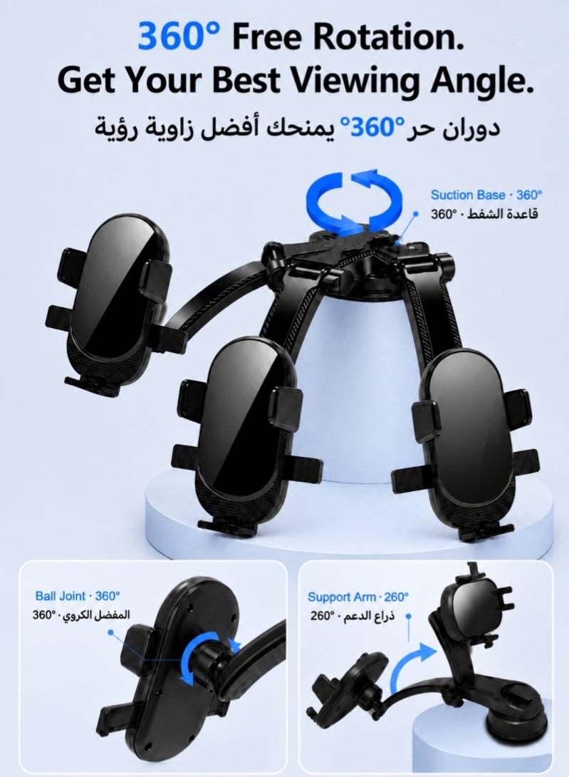 زَافِرَة حامل جوال للسيارة، حامل سيارة فائق الثبات مع كوب شفط قوي مناسب للوحة القيادة/الزجاج الأمامي، هواتف ذكية مقاس 4.7-7.2 بوصة، سلسلة iPhone 17/16/15، Galaxy S26 S25 S24، Xiaomi، أسود - Image 2