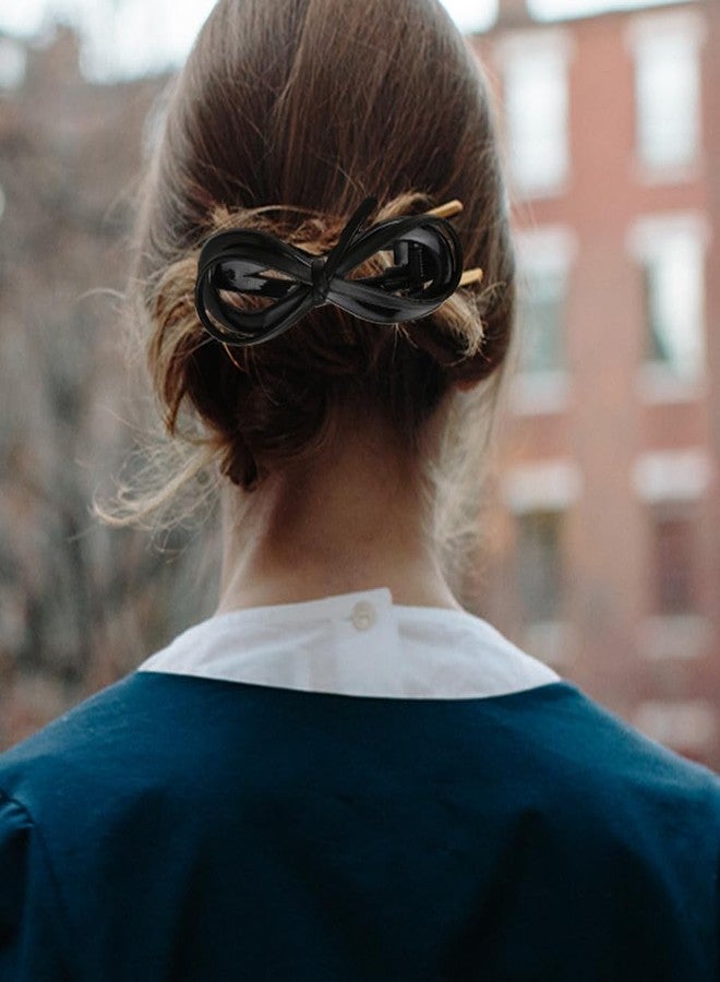 Sisadodo Black Twist Hair Clips for Women Flat Hair Clip Claw for Thick Thin Hair Strong Hold French Barrettes Clips for Teen Girls Fashion Hair Accessories Ornaments for Women Girls Black Bow Hair Clip Pins - Image 3