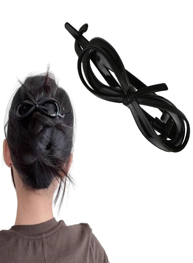 Sisadodo Black Twist Hair Clips for Women Flat Hair Clip Claw for Thick Thin Hair Strong Hold French Barrettes Clips for Teen Girls Fashion Hair Accessories Ornaments for Women Girls Black Bow Hair Clip Pins - Image 1