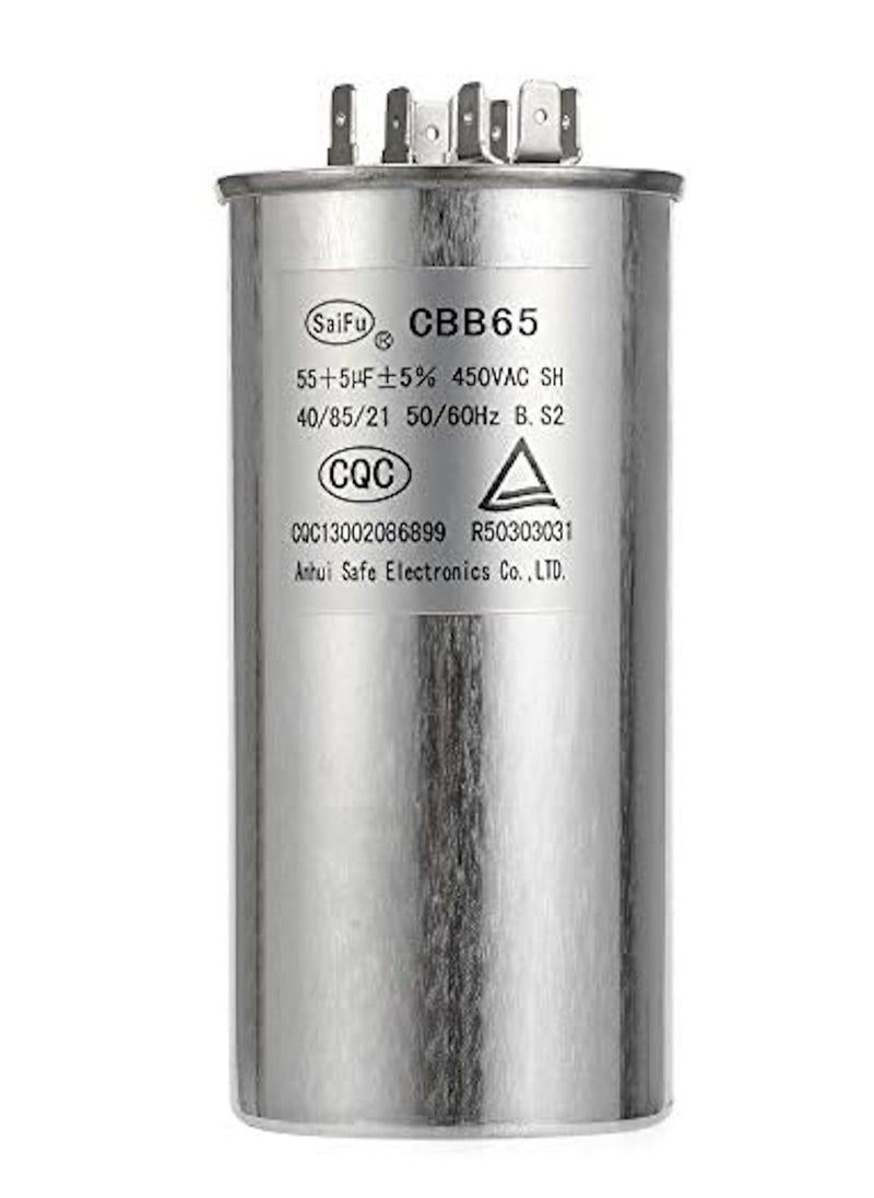 RACO - 55+5 MFD uF Air Conditioner Capacitor Round Aluminum Electrolytic Dual Motor Run Capacitor 450V AC Withstand Voltage for Straight Cool Condenser or Heat Pump - Image 1
