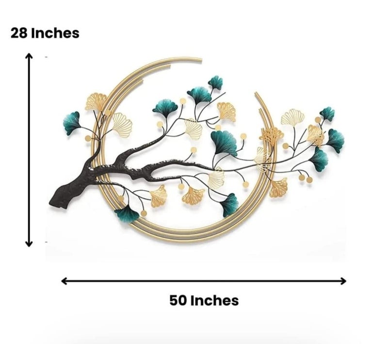 Decornus Decornus Metal Wall Decor art Ethnic Handcrafted Metal 3 Ring Trunk Tree for Home Living Room Wall Decorative Tree Wall Art Golden Tree with LED light - Image 4