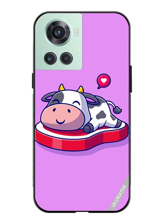 VR CREATIVE Protective Case Cover For OnePlus 10R Cute Cow Sleeping On Beef Steak Cartoon Design Multicolour - Image 1