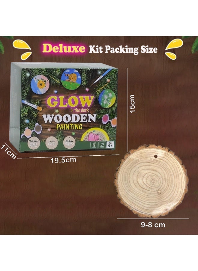 Home Smart Glow in The Dark Wooden Painting kit for Toddlers Kids Deluxe Wooden Painting set with wood slice, wood cartoon ornaments, glowing paint, brushes, glitter glue, drill clay, diamond trays, diamonds, glue, color palette, diamond pen, markers, paint, felt sheet, wiggle eyes, jute twine and instruction manual Gift for your loved ones - Image 2