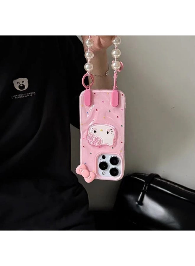 NIBEMINENT Polka Dot 3D Kitty Protective TPU Case Cover For iPhone 16 Plus, Pink - Image 2