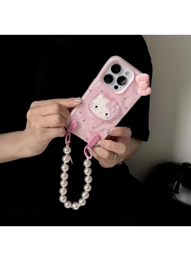 NIBEMINENT Polka Dot 3D Kitty Protective TPU Case Cover For iPhone 16 Plus, Pink - Image 1