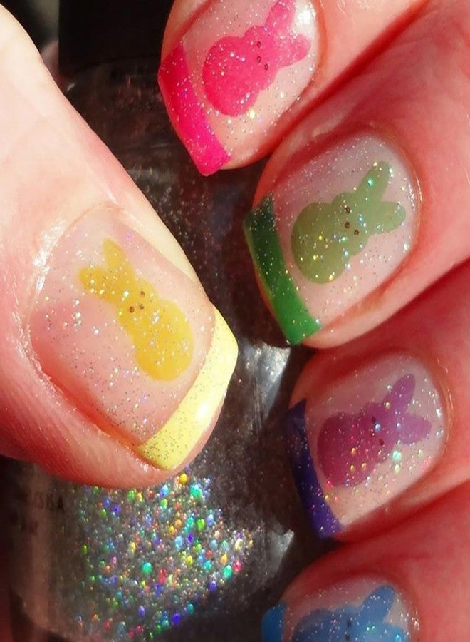 OFDNE Easter Press on Nails Short Square OFDNE French Tip Fake Nails False Nails with Designs Colorful Cute Rabbit Full Cover Glossy Glue on Nails Stick on Nails for Women Girls 24 Pcs - Image 1