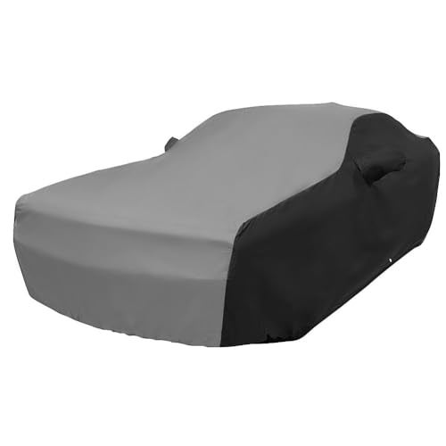 SR1 Performance 2008-2023 Dodge Challenger Indoor/Outdoor Car Cover - Ultraguard Plus 300 Denier UV Protection Water Resistant - Custom Fit for all SXT, GT, R/T, Scat Pack, Hellcat Redeye & Widebody (Gray/Black) - Image 1