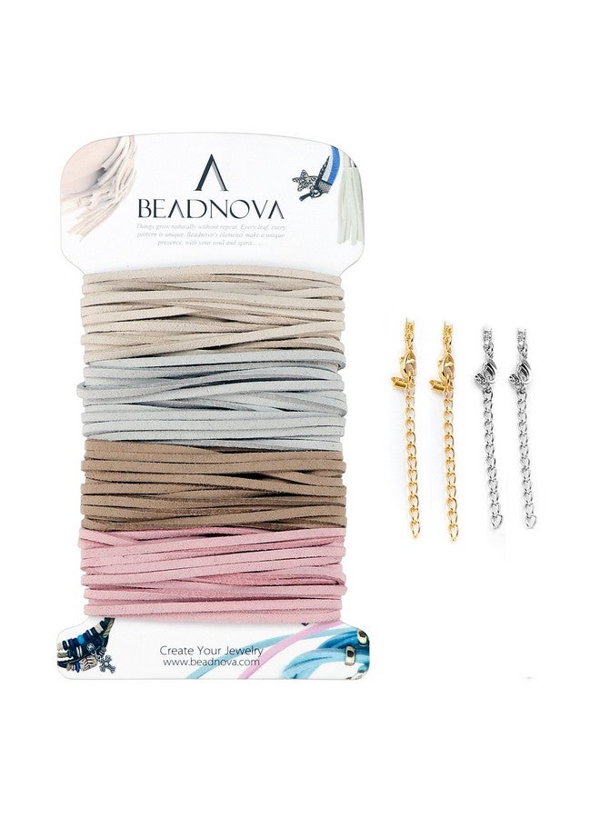 BEADNOVA Leather Cord For Jewelry Making Leather Strips For Crafts Leather String Suede Cord Faux Lace Thread For Bracelets (4 Colors 3.3 Yard 3Mm) - Image 1