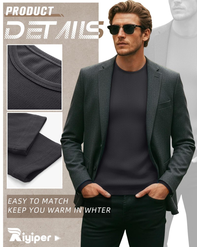 Riyiper 3 Pack Men's Ribbed Thermal Shirts Crew Neck Long Sleeve Tops Winter Stretchy Slim Basic Undershirt(XL,Black, Charcoal Gray, Dark Brown) - Image 3