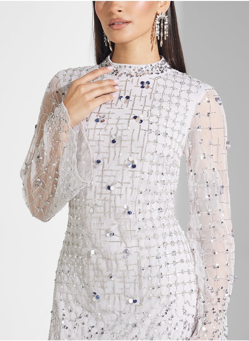 Amelia Rose - Embellished Crew Neck  Maxi Dress - Image 1