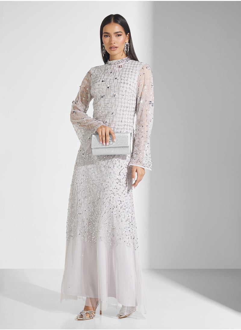 Amelia Rose - Embellished Crew Neck  Maxi Dress - Image 1