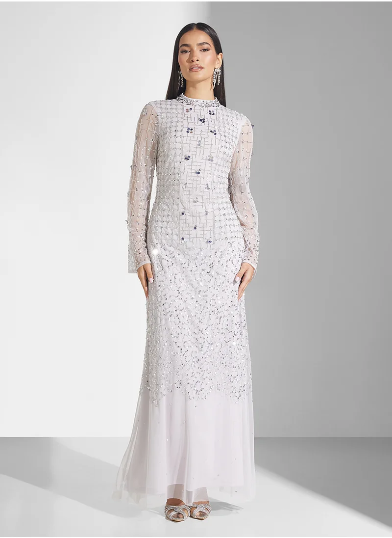 اميليا روز Embellished Crew Neck  Maxi Dress